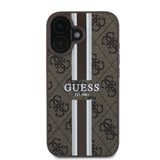 Husa pentru iPhone 16, Guess Hardcase 4G Printed Stripes MagSafe (GUHMP16SP4RPSW), maro