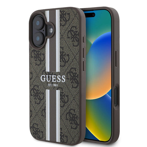 Husa pentru iPhone 16 Plus, Guess Hardcase 4G Printed Stripes MagSafe (GUHMP16MP4RPSW), maro