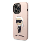 Husa pentru iPhone 14 Pro, Karl Lagerfeld Silicone MagSafe (KLHMP14LSNIKBCP), roz