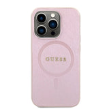 Husa pentru iPhone 15 Pro, Guess Saffiano MagSafe (GUHMP15LPSAHMCP), roz