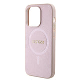 Husa pentru iPhone 15 Pro, Guess Saffiano MagSafe (GUHMP15LPSAHMCP), roz