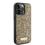Husa pentru iPhone 15 Pro, Guess Rhinestone Metal Logo (GUHCP15LPFGSBSD), galben