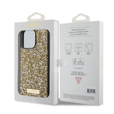Husa pentru iPhone 15 Pro, Guess Rhinestone Metal Logo (GUHCP15LPFGSBSD), galben