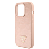 Husa pentru iPhone 15 Pro Max, Guess Croco Triangle Metal Logo (GUHCP15XPCRTHCP), roz