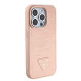 Husa pentru iPhone 15 Pro Max, Guess Croco Triangle Metal Logo (GUHCP15XPCRTHCP), roz
