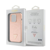 Husa pentru iPhone 15 Pro Max, Guess Croco Triangle Metal Logo (GUHCP15XPCRTHCP), roz