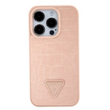 Husa pentru iPhone 15 Pro Max, Guess Croco Triangle Metal Logo (GUHCP15XPCRTHCP), roz