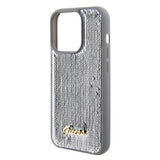 Husa pentru iPhone 15 Pro Max, Guess Sequin Script Metal (GUHCP15XPSFDGSS), argintiu