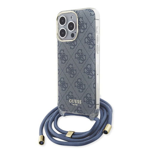 Husa pentru iPhone 15 Pro, Guess Crossbody Cord 4G Print (GUHCP15LHC4SEB), albastru