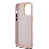 Husa pentru iPhone 15 Pro, Guess Silicone Script Metal Logo & Frame (GUHCP15LSMBSLP), roz deschis