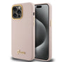 Husa pentru iPhone 15 Pro, Guess Silicone Script Metal Logo & Frame (GUHCP15LSMBSLP), roz deschis