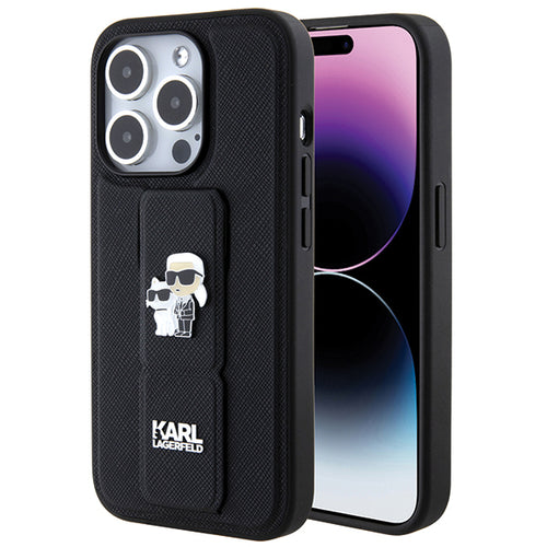 Husa pentru iPhone 14 Pro, Karl Lagerfeld Saffiano Gripstand (KLHCP14LGSAKCPK), negru