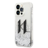 Husa pentru iPhone 14 Pro, Karl Lagerfeld Hardcase Liquid Glitter (KLHCP14LLBKLCS), argintiu