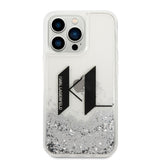 Husa pentru iPhone 14 Pro, Karl Lagerfeld Hardcase Liquid Glitter (KLHCP14LLBKLCS), argintiu