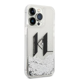 Husa pentru iPhone 14 Pro, Karl Lagerfeld Hardcase Liquid Glitter (KLHCP14LLBKLCS), argintiu