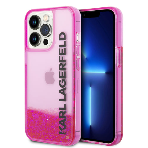 Husa pentru iPhone 14 Pro, Karl Lagerfeld Hardcase Liquid Glitter (KLHCP14LLCKVF), roz