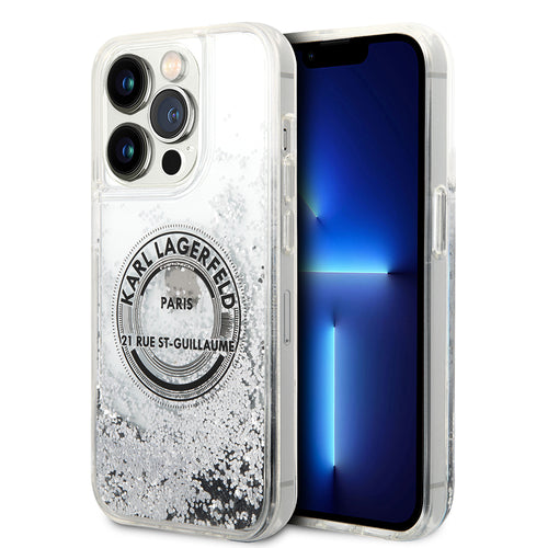 Husa pentru iPhone 14 Pro, Karl Lagerfeld Hardcase Liquid Glitter (KLHCP14LLCRSGRS), argintiu