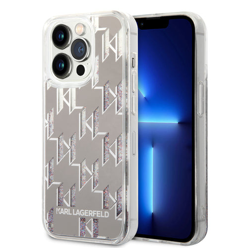 Husa pentru iPhone 14 Pro, Karl Lagerfeld Hardcase Liquid Glitter (KLHCP14LLMNMS), argintiu