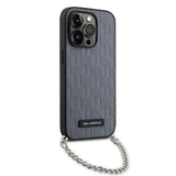 Husa pentru iPhone 14 Pro, Karl Lagerfeld Saffiano Monogram Chain (KLHCP14LSACKLHPG), gri