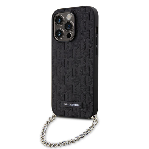 Husa pentru iPhone 14 Pro, Karl Lagerfeld Saffiano Monogram Chain (KLHCP14LSACKLHPK), negru