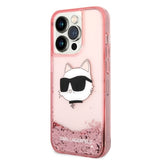 Husa pentru iPhone 14 Pro, Karl Lagerfeld Hardcase Glitter (KLHCP14LLNCHCP), roz