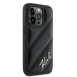 Husa pentru iPhone 14 Pro, Karl Lagerfeld Diagonal Quilted Script (KLHCP14LPQDSMGK), negru