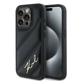Husa pentru iPhone 14 Pro, Karl Lagerfeld Diagonal Quilted Script (KLHCP14LPQDSMGK), negru