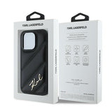 Husa pentru iPhone 14 Pro, Karl Lagerfeld Diagonal Quilted Script (KLHCP14LPQDSMGK), negru