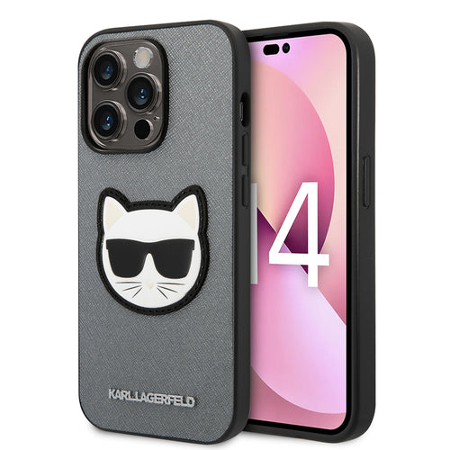 Husa pentru iPhone 14 Pro, Karl Lagerfeld Saffiano (KLHCP14LSAPCHG), argintiu