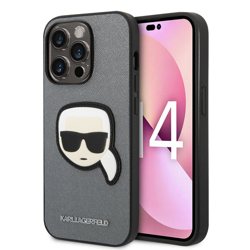Husa pentru iPhone 14 Pro, Karl Lagerfeld Saffiano (KLHCP14LSAPKHG), argintiu