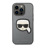 Husa pentru iPhone 14 Pro, Karl Lagerfeld Saffiano (KLHCP14LSAPKHG), argintiu
