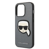 Husa pentru iPhone 14 Pro, Karl Lagerfeld Saffiano (KLHCP14LSAPKHG), argintiu