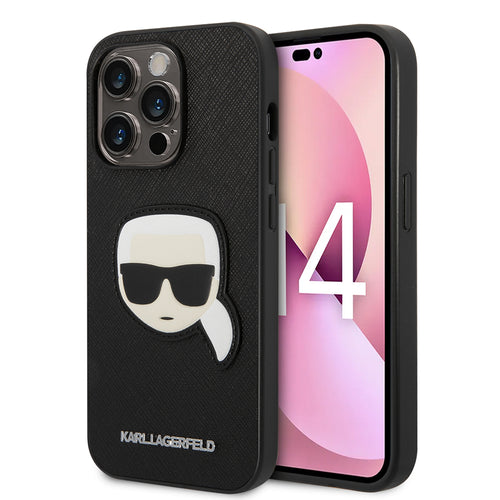 Husa pentru iPhone 14 Pro, Karl Lagerfeld Saffiano (KLHCP14LSAPKHK), negru