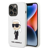 Husa pentru iPhone 14 Pro, Karl Lagerfeld Silicone (KLHCP14LSNIKBCH), alb