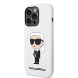 Husa pentru iPhone 14 Pro, Karl Lagerfeld Silicone (KLHCP14LSNIKBCH), alb