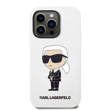 Husa pentru iPhone 14 Pro, Karl Lagerfeld Silicone (KLHCP14LSNIKBCH), alb