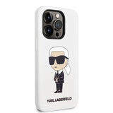 Husa pentru iPhone 14 Pro, Karl Lagerfeld Silicone (KLHCP14LSNIKBCH), alb