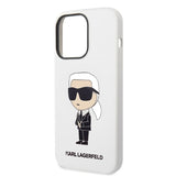 Husa pentru iPhone 14 Pro, Karl Lagerfeld Silicone (KLHCP14LSNIKBCH), alb