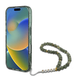 Husa pentru iPhone 16 Plus, Guess IML Glitter cu Pearl Strap MagSafe (GUHMP16MHGCRELSA), verde