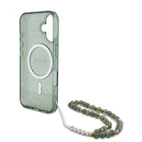 Husa pentru iPhone 16 Plus, Guess IML Glitter cu Pearl Strap MagSafe (GUHMP16MHGCRELSA), verde