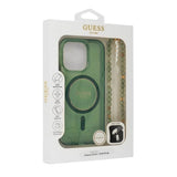 Husa pentru iPhone 16 Plus, Guess IML Glitter cu Pearl Strap MagSafe (GUHMP16MHGCRELSA), verde