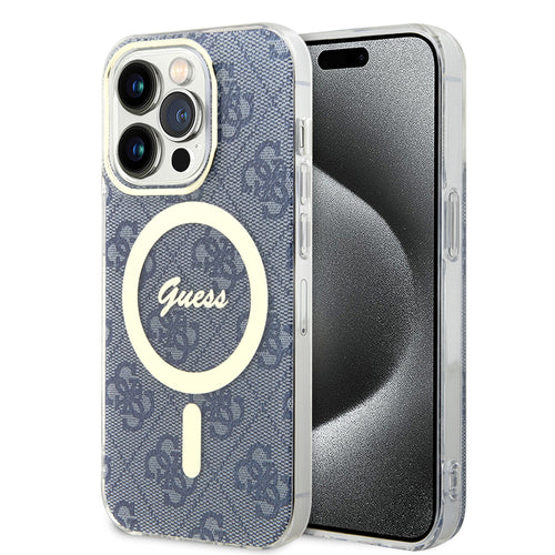 Husa pentru iPhone 15 Pro, Guess IML 4G MagSafe (GUHMP15LH4STB), albastru