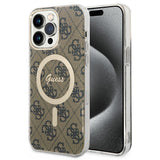 Husa pentru iPhone 15 Pro, Guess IML 4G MagSafe (GUHMP15LH4STW), maro