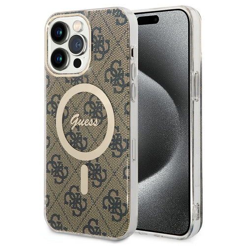 Husa pentru iPhone 15 Pro, Guess IML 4G MagSafe (GUHMP15LH4STW), maro