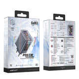 Incarcator retea Acefast Exploration Series (A45), 2 x USB-C, USB, GaN, PD65W, Incarcare rapida, gri