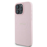 Husa pentru iPhone 15 Pro Max, Guess Grained Gold Ring MagSafe (GUHMP15XPGHSMMP), roz