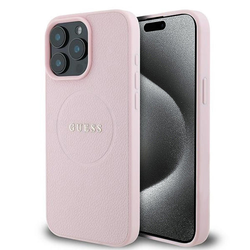 Husa pentru iPhone 15 Pro Max, Guess Grained Gold Ring MagSafe (GUHMP15XPGHSMMP), roz