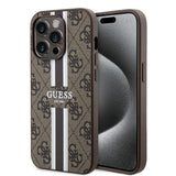 Husa pentru iPhone 15 Pro, Guess Hardcase 4G Printed Stripes MagSafe (GUHMP15LP4RPSW), maro