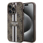 Husa pentru iPhone 15 Pro, Guess Hardcase 4G Printed Stripes MagSafe (GUHMP15LP4RPSW), maro