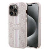 Husa pentru iPhone 15 Pro, Guess Hardcase 4G Printed Stripes MagSafe (GUHMP15LP4RPSP), roz
